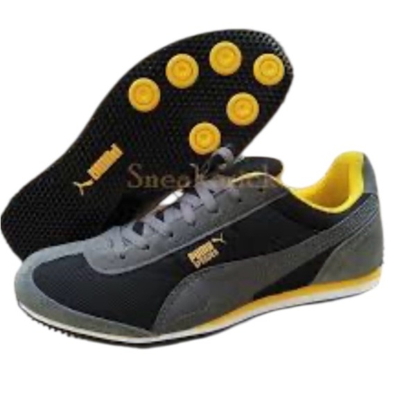 Puma Gray and Yellow Retro Sneakers with Sleek Low-Top Design - Picture 1 of 8